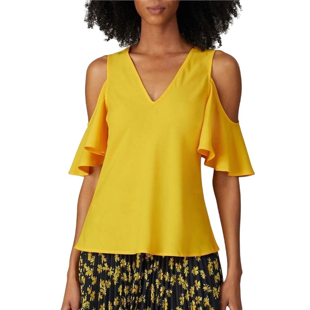 Derek Lam Collective Yellow Cold Shoulder Blouse, Size 2, MSRP $240